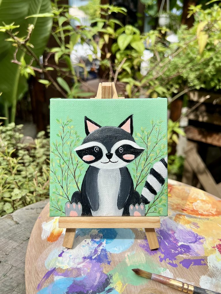 Acrylic on Mini Canvas - Forest Racoon