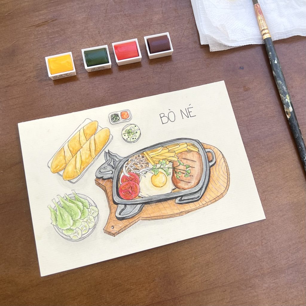 Watercolor Vietnamese Food - Beef Steak